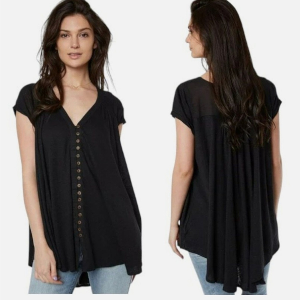 Free People Highland Lightweight Oversized Button-Front Short Sleeve Blouse